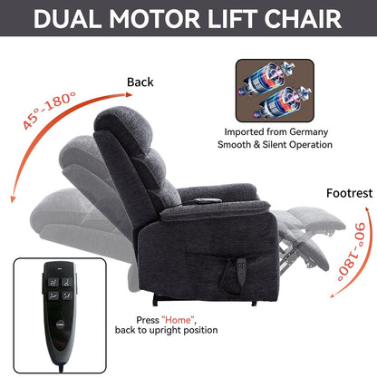 Poltrona reclinabile Chenille Dual Motor Infinite Power Lift con telecomando, massaggio termico e meccanismo di movimento per impieghi gravosi