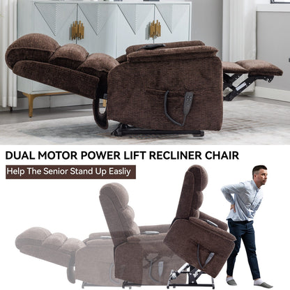 Poltrona reclinabile Chenille Dual Motor Infinite Power Lift con telecomando, massaggio termico e meccanismo di movimento per impieghi gravosi
