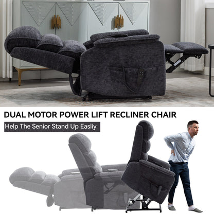 Poltrona reclinabile Chenille Dual Motor Infinite Power Lift con telecomando, massaggio termico e meccanismo di movimento per impieghi gravosi
