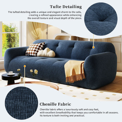 Divano a 3 posti in tessuto ciniglia con stile capitonné e design a compressione completa della spugna