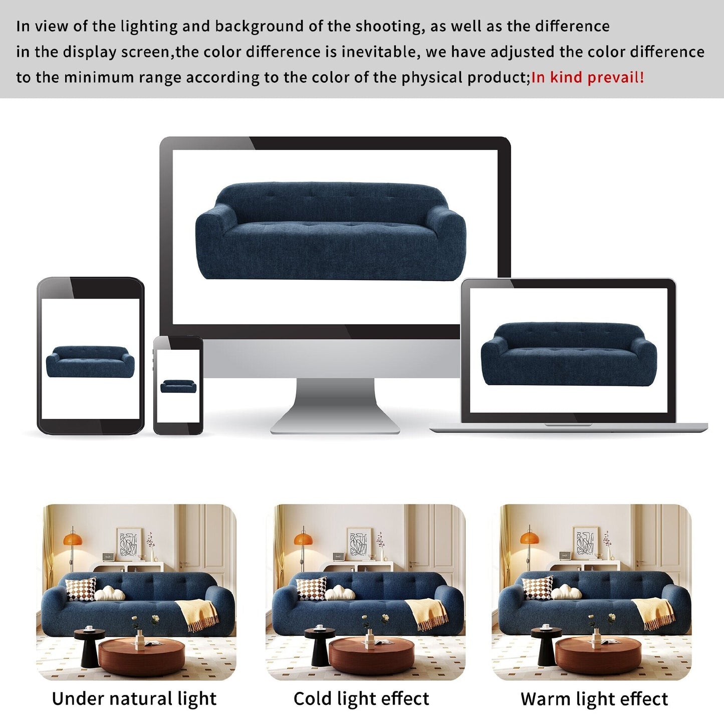 Divano a 3 posti in tessuto ciniglia con stile capitonné e design a compressione completa della spugna