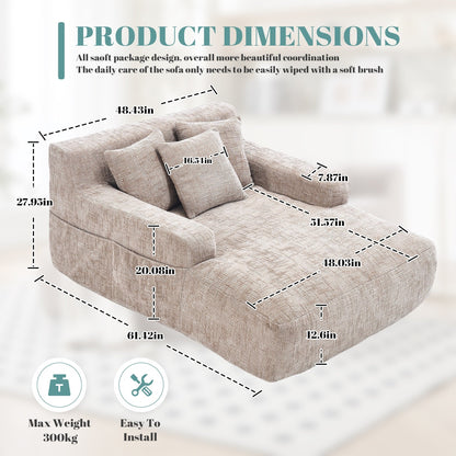 Divano letto Chenille Lazy Sofa con cuscini - Poltrona trasformabile con braccioli, divano letto multiposizione per soggiorno