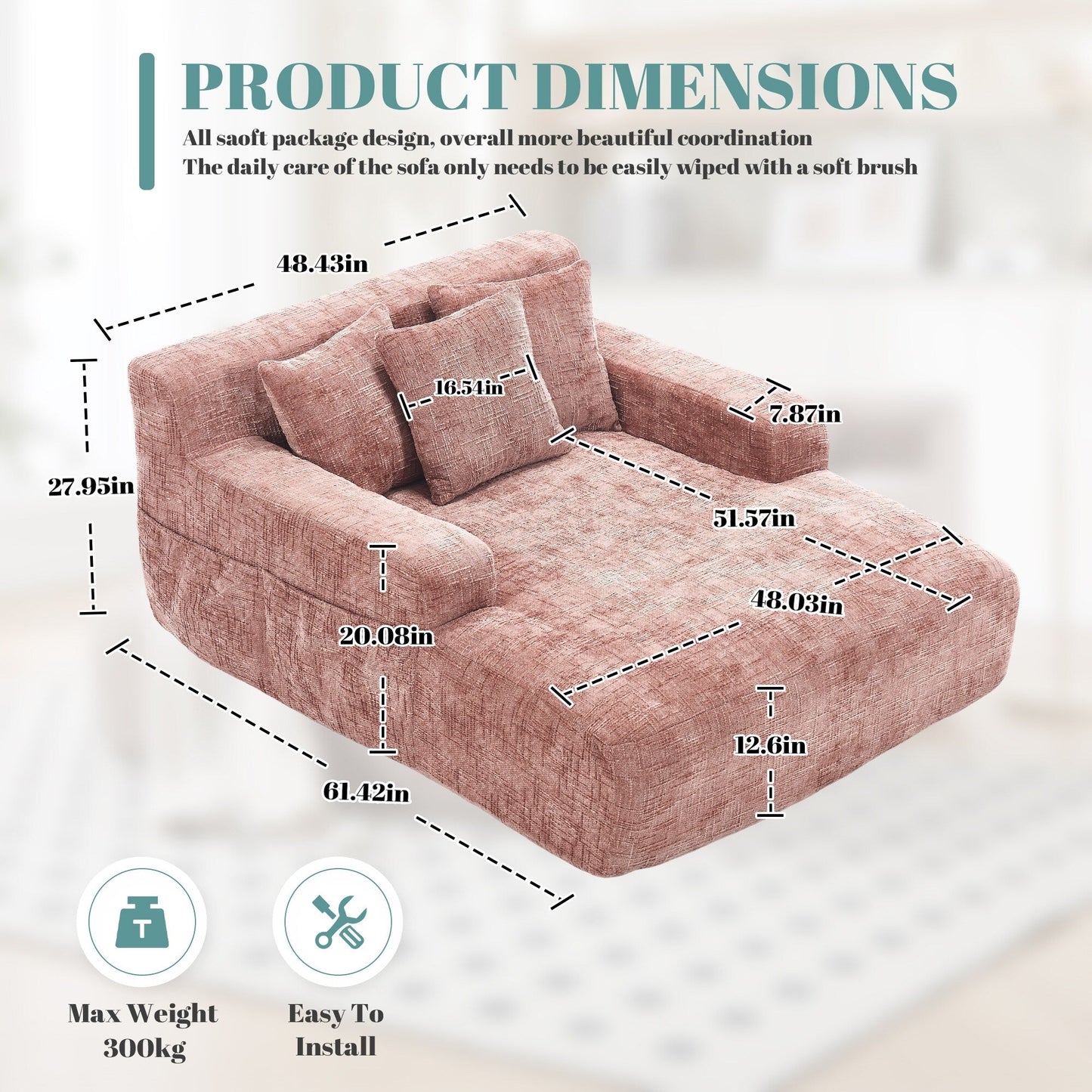 Divano letto Chenille Lazy Sofa con cuscini - Poltrona trasformabile con braccioli, divano letto multiposizione per soggiorno