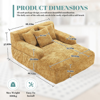 Divano letto Chenille Lazy Sofa con cuscini - Poltrona trasformabile con braccioli, divano letto multiposizione per soggiorno