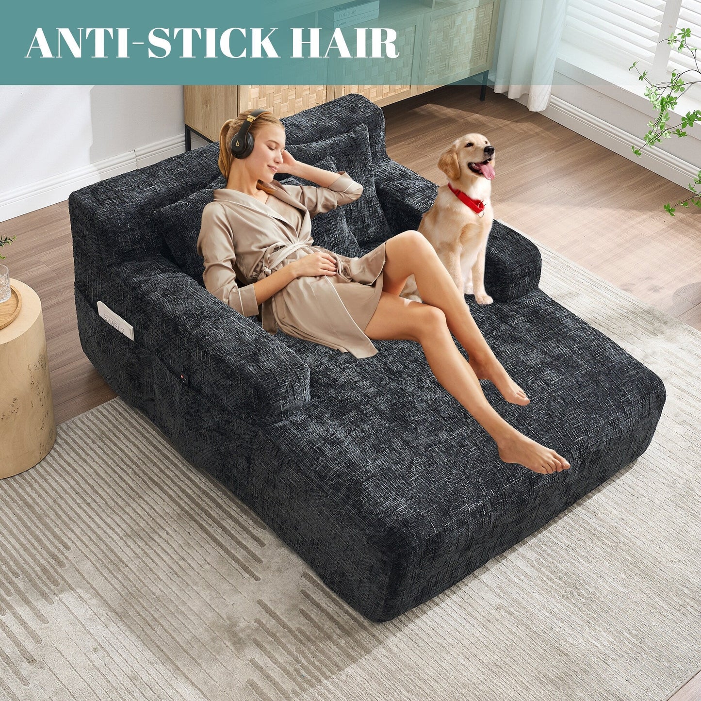 Divano letto Chenille Lazy Sofa con cuscini - Poltrona trasformabile con braccioli, divano letto multiposizione per soggiorno