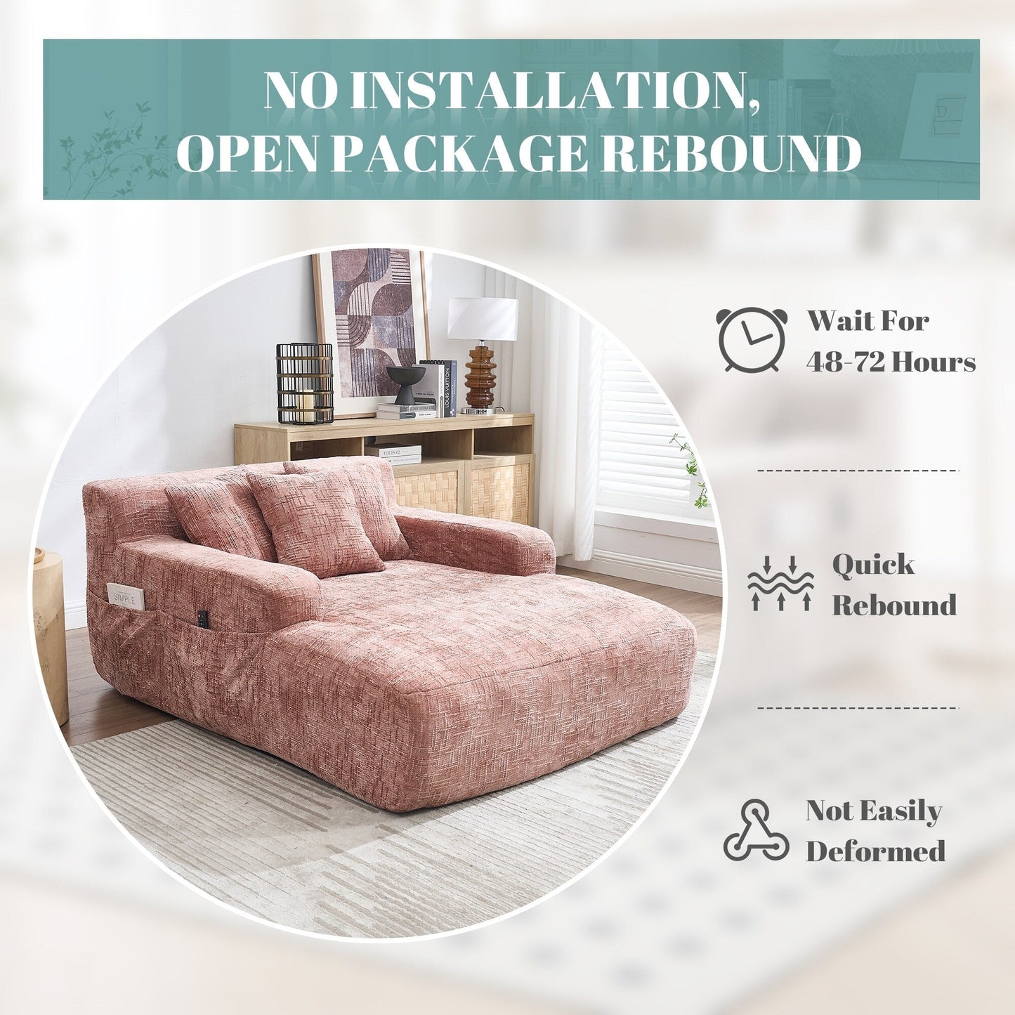 Divano letto Chenille Lazy Sofa con cuscini - Poltrona trasformabile con braccioli, divano letto multiposizione per soggiorno