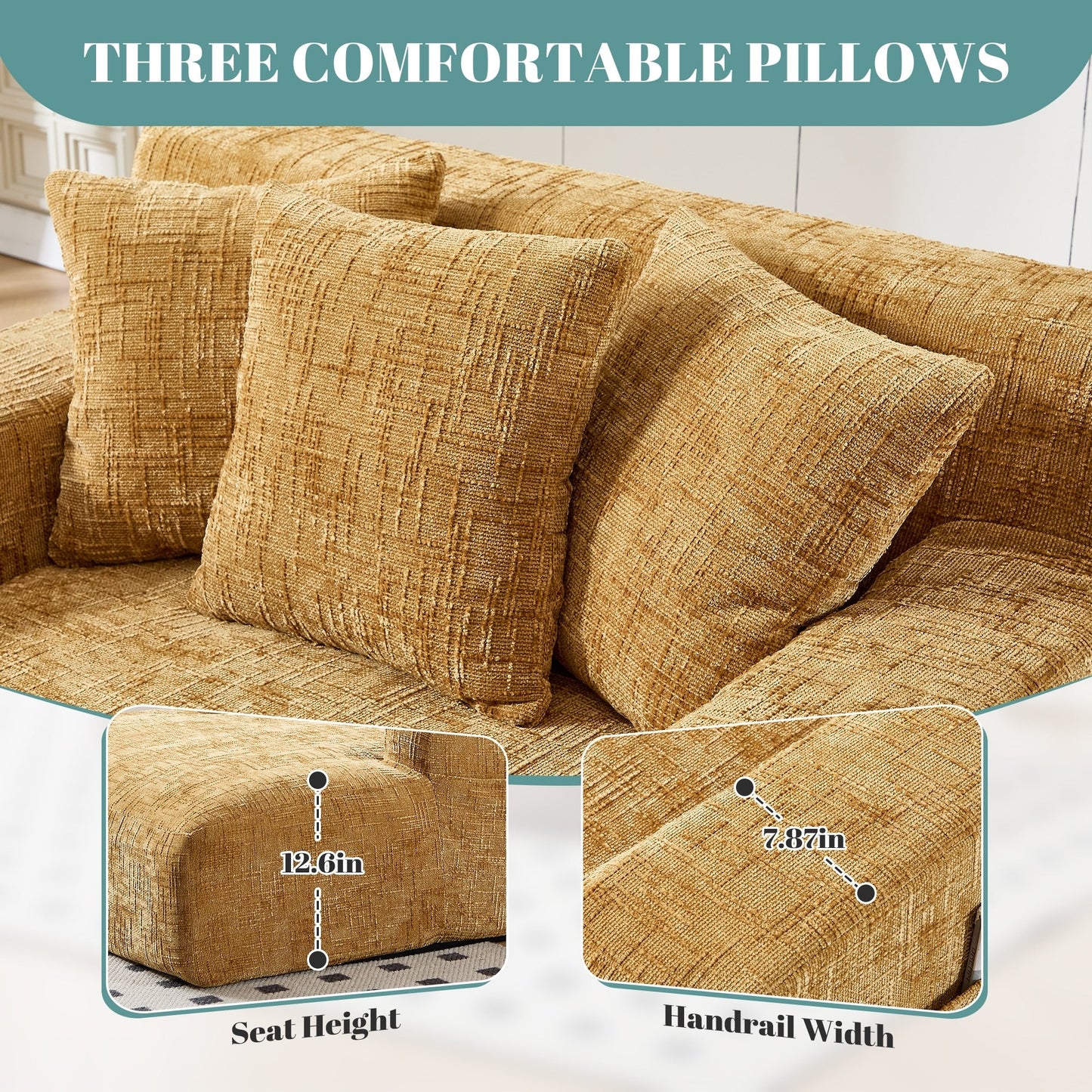 Divano letto Chenille Lazy Sofa con cuscini - Poltrona trasformabile con braccioli, divano letto multiposizione per soggiorno