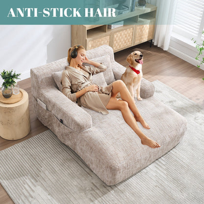 Divano letto Chenille Lazy Sofa con cuscini - Poltrona trasformabile con braccioli, divano letto multiposizione per soggiorno