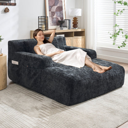 Divano letto Chenille Lazy Sofa con cuscini - Poltrona trasformabile con braccioli, divano letto multiposizione per soggiorno