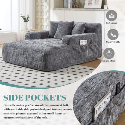 Divano letto Chenille Lazy Sofa con cuscini - Poltrona trasformabile con braccioli, divano letto multiposizione per soggiorno