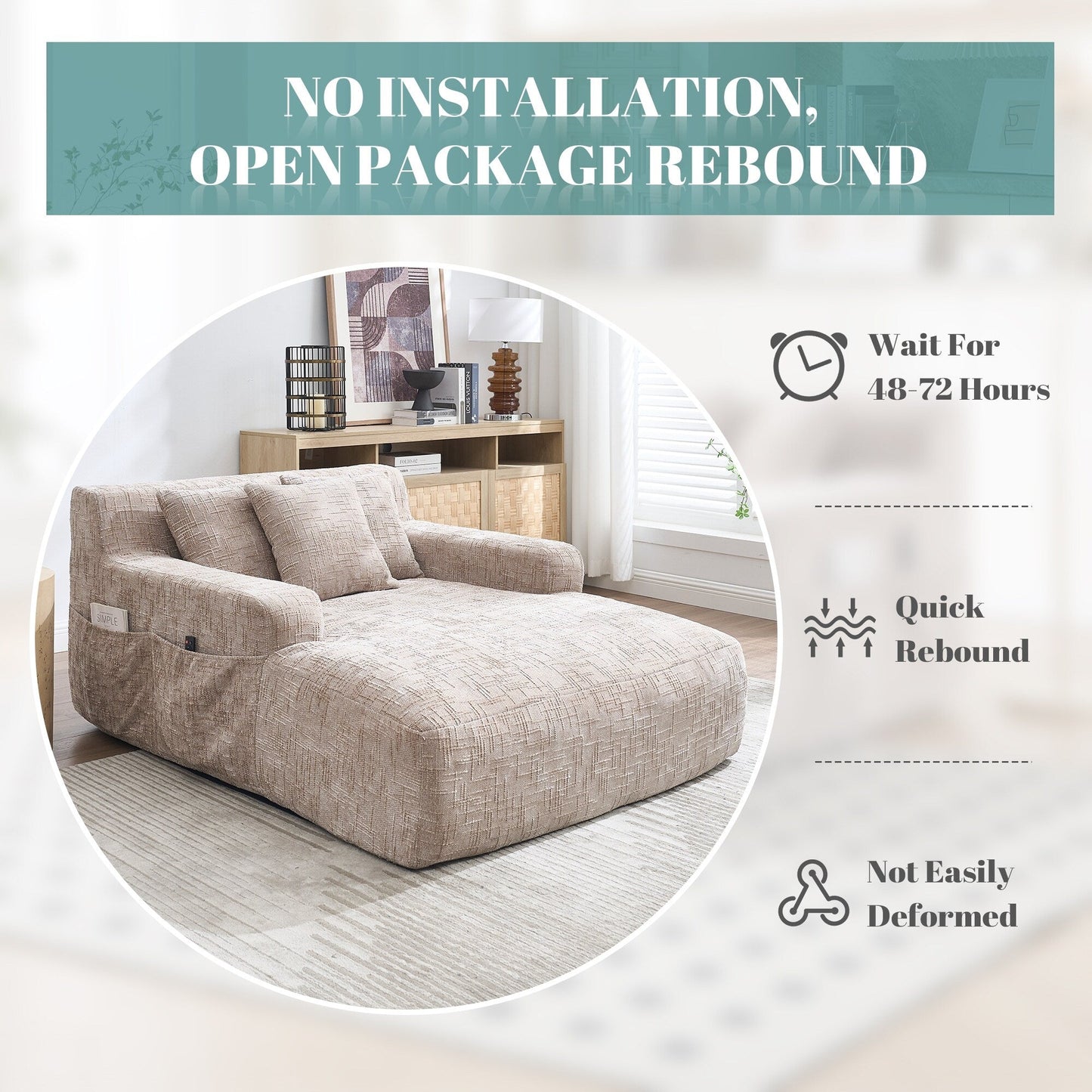 Divano letto Chenille Lazy Sofa con cuscini - Poltrona trasformabile con braccioli, divano letto multiposizione per soggiorno