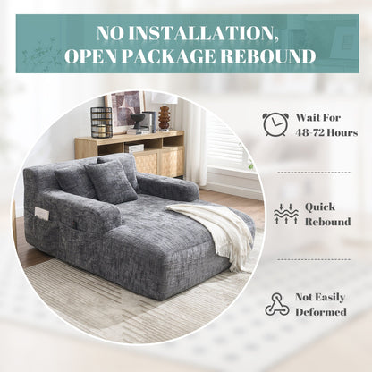 Divano letto Chenille Lazy Sofa con cuscini - Poltrona trasformabile con braccioli, divano letto multiposizione per soggiorno