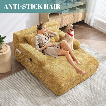 Divano letto Chenille Lazy Sofa con cuscini - Poltrona trasformabile con braccioli, divano letto multiposizione per soggiorno