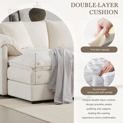 Divano componibile modulare in ciniglia con seduta profonda e ampia, divano a forma di L con doppi cuscini, divano con pouf mobile