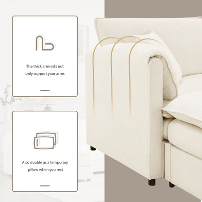 Divano componibile modulare in ciniglia con seduta profonda e ampia, divano a forma di L con doppi cuscini, divano con pouf mobile