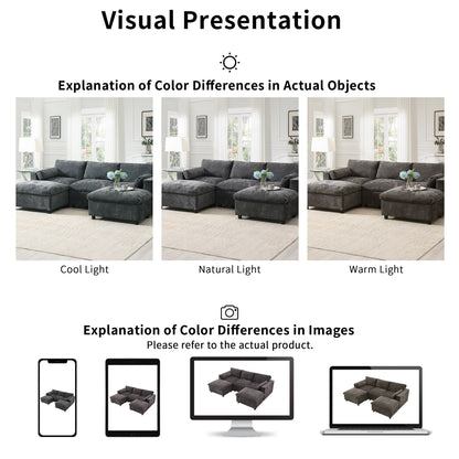 Divano componibile modulare in ciniglia con tasche portaoggetti, divano a U da 5 posti con cuscini, divano Cloud con 2 pouf mobili