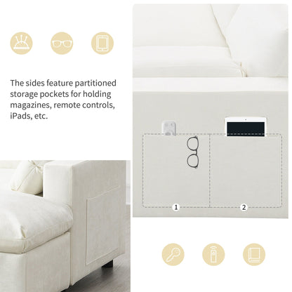 Divano componibile modulare in ciniglia con tasche portaoggetti, divano a U da 5 posti con cuscini, divano Cloud con 2 pouf mobili