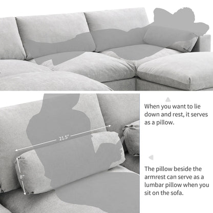 Divano componibile modulare in ciniglia con tasche portaoggetti, divano a U da 5 posti con cuscini, divano Cloud con 2 pouf mobili