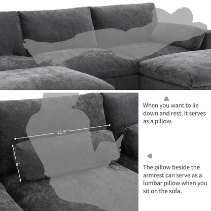 Divano componibile modulare in ciniglia con tasche portaoggetti, divano a U da 5 posti con cuscini, divano Cloud con 2 pouf mobili