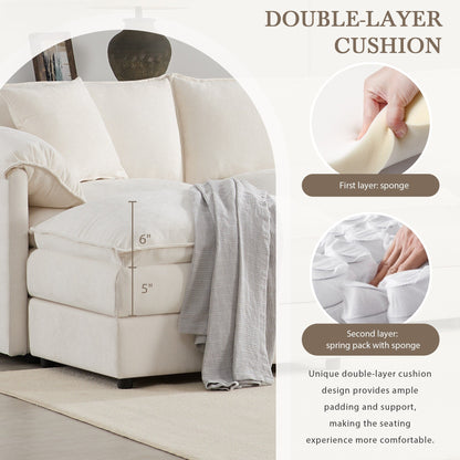 Divano componibile modulare in ciniglia, divano a forma di U con cuscini doppi, divano a 6 posti con pouf mobili