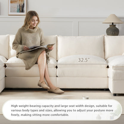 Divano componibile modulare in ciniglia, divano a forma di U con cuscini doppi, divano a 6 posti con pouf mobili