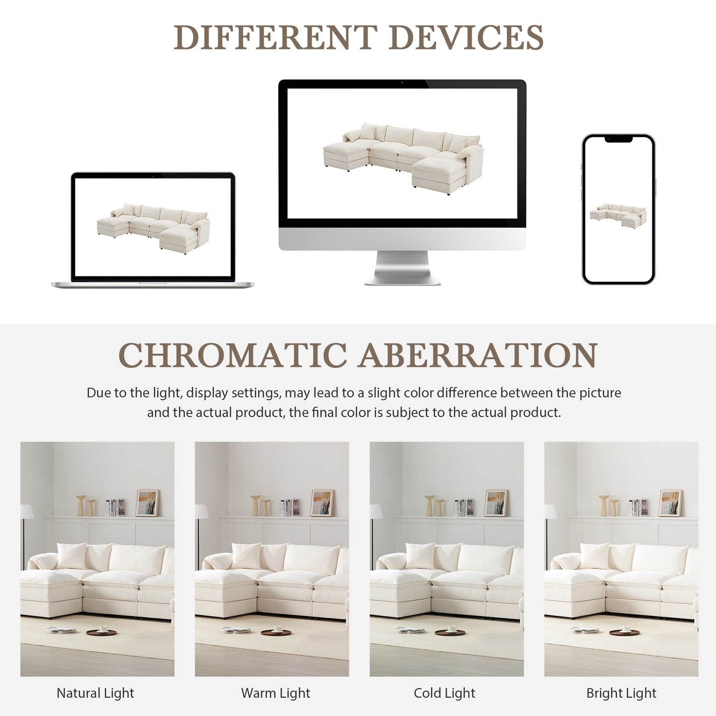 Divano componibile modulare in ciniglia, divano a forma di U con cuscini doppi, divano a 6 posti con pouf mobili