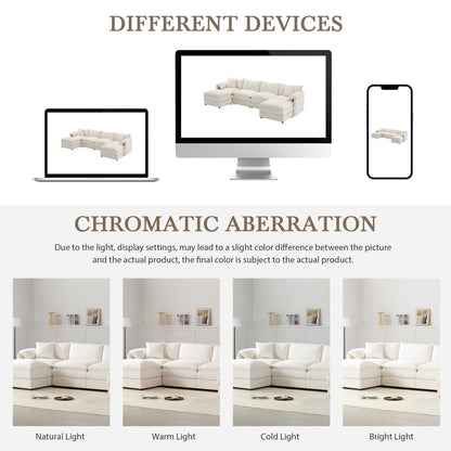 Divano componibile modulare in ciniglia, divano a forma di U con cuscini doppi, divano a 6 posti con pouf mobili