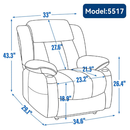 Poltrona massaggiante con reclinabile elettrica Chenille a 8 punti, con riscaldamento della vita, porte USB e portabicchieri in acciaio inossidabile