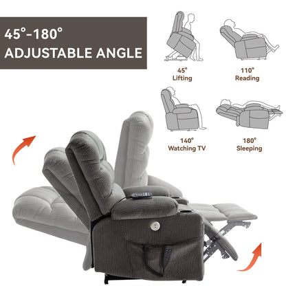 Poltrona reclinabile elettrica Chenille con massaggio, riscaldamento e portabicchieri