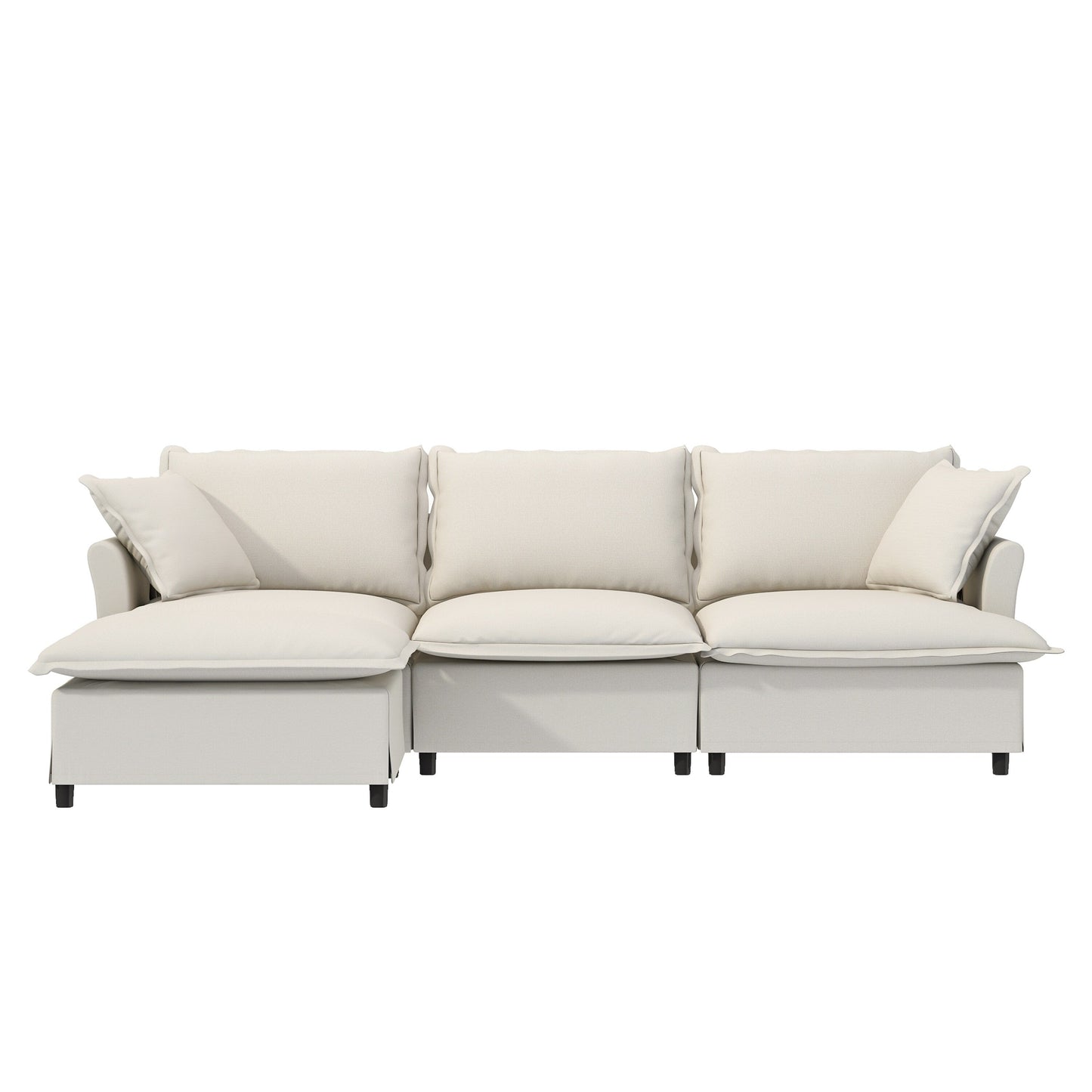 Divano componibile in ciniglia con pouf, set divano a forma di L con cuscini decorativi, combinazione libera, 4 posti modulari imbottiti