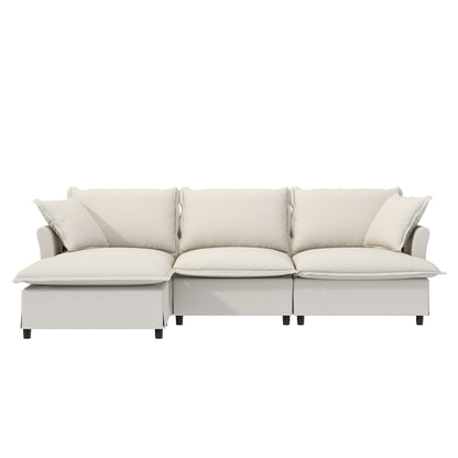 Divano componibile in ciniglia con pouf, set divano a forma di L con cuscini decorativi, combinazione libera, 4 posti modulari imbottiti