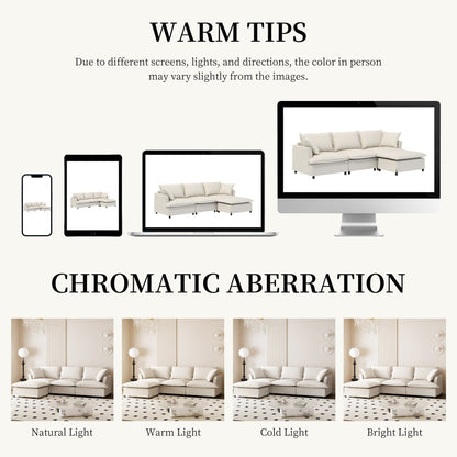 Divano componibile in ciniglia con pouf, set divano a forma di L con cuscini decorativi, combinazione libera, 4 posti modulari imbottiti