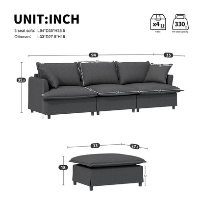Divano componibile in ciniglia con pouf, set divano a forma di L con cuscini decorativi, combinazione libera, 4 posti modulari imbottiti