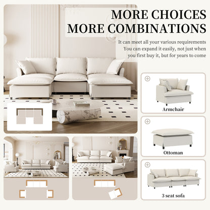 Divano componibile in ciniglia con pouf, divano letto a forma di U con cuscini, combinazione libera, divano modulare imbottito a 5 posti