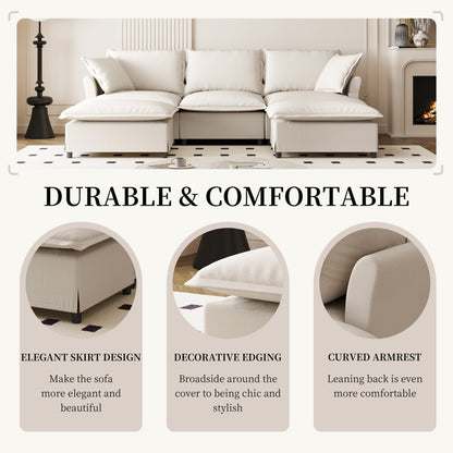 Divano componibile in ciniglia con pouf, divano letto a forma di U con cuscini, combinazione libera, divano modulare imbottito a 5 posti