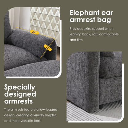 Divano componibile in ciniglia con pouf contenitore e tasche, porta telefono regolabile, seduta ampia, set divano a L con caricabatterie USB