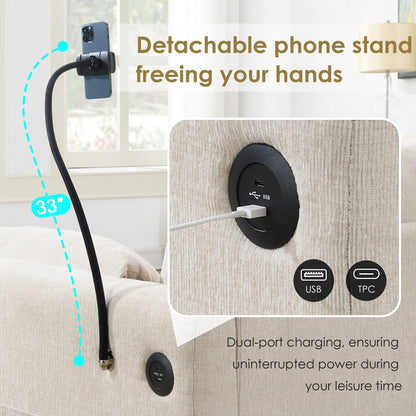 Divano componibile in ciniglia con pouf contenitore e tasche, porta telefono regolabile, seduta ampia, set divano a L con caricabatterie USB