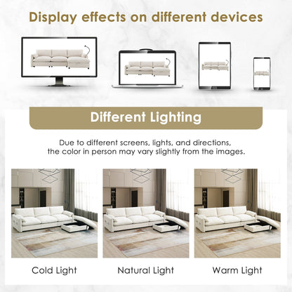 Divano componibile in ciniglia con pouf contenitore e tasche, porta telefono regolabile, seduta ampia, set divano a L con caricabatterie USB