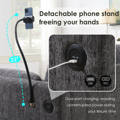 Divano componibile in ciniglia con pouf contenitore e tasche, porta telefono regolabile, seduta ampia, set divano a L con caricabatterie USB