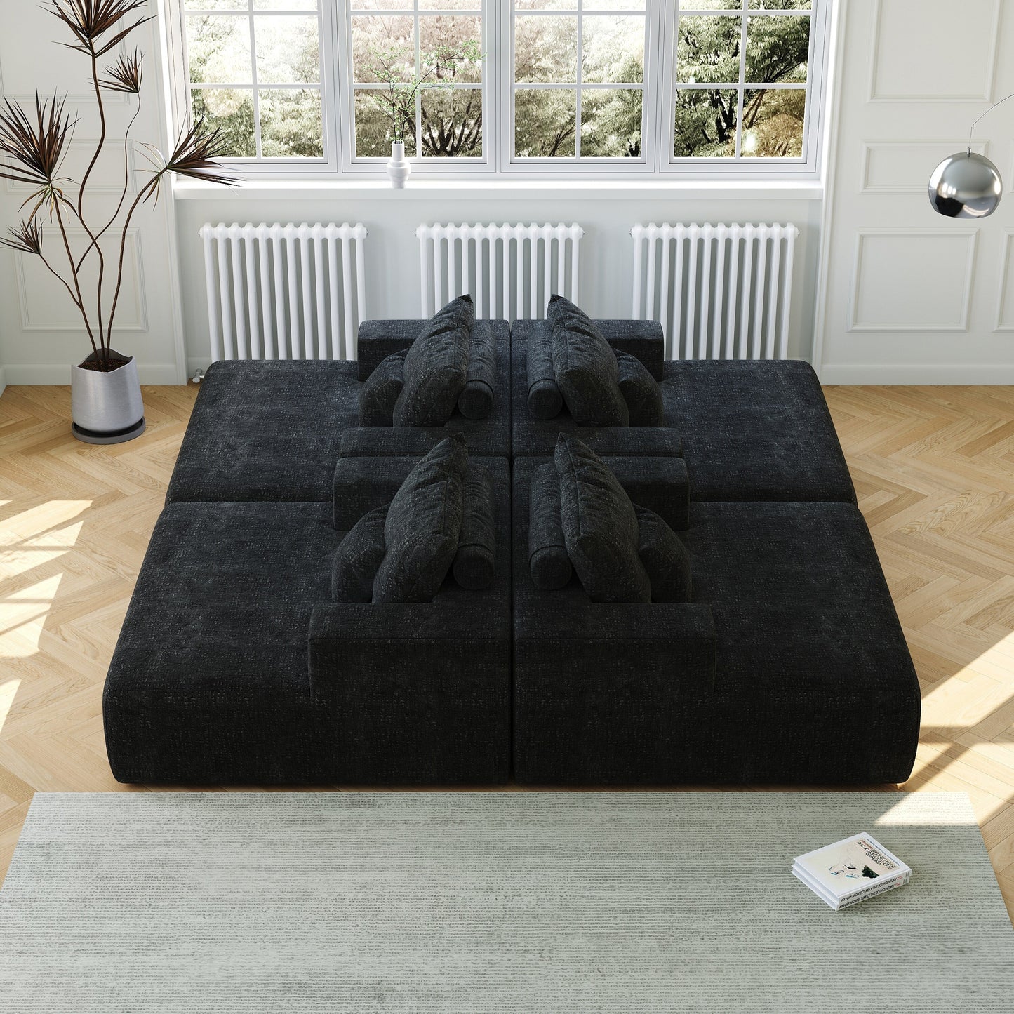 Divano letto singolo in ciniglia con cuscino per schienale