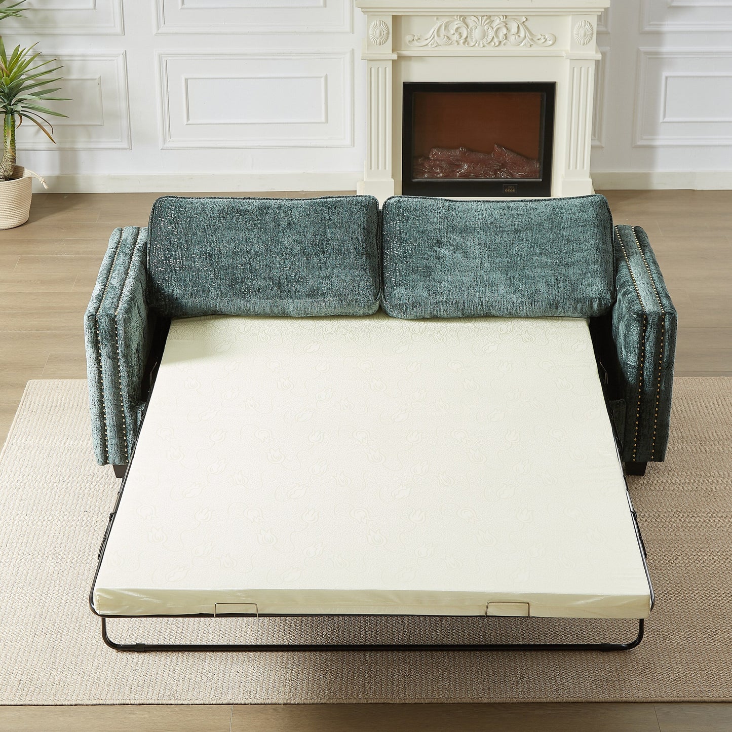 Divano letto in ciniglia con materasso in memory foam