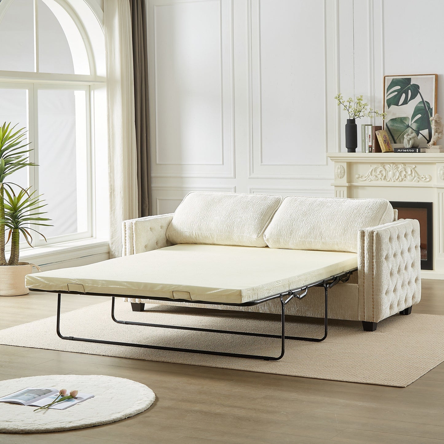 Divano letto in ciniglia con materasso in memory foam