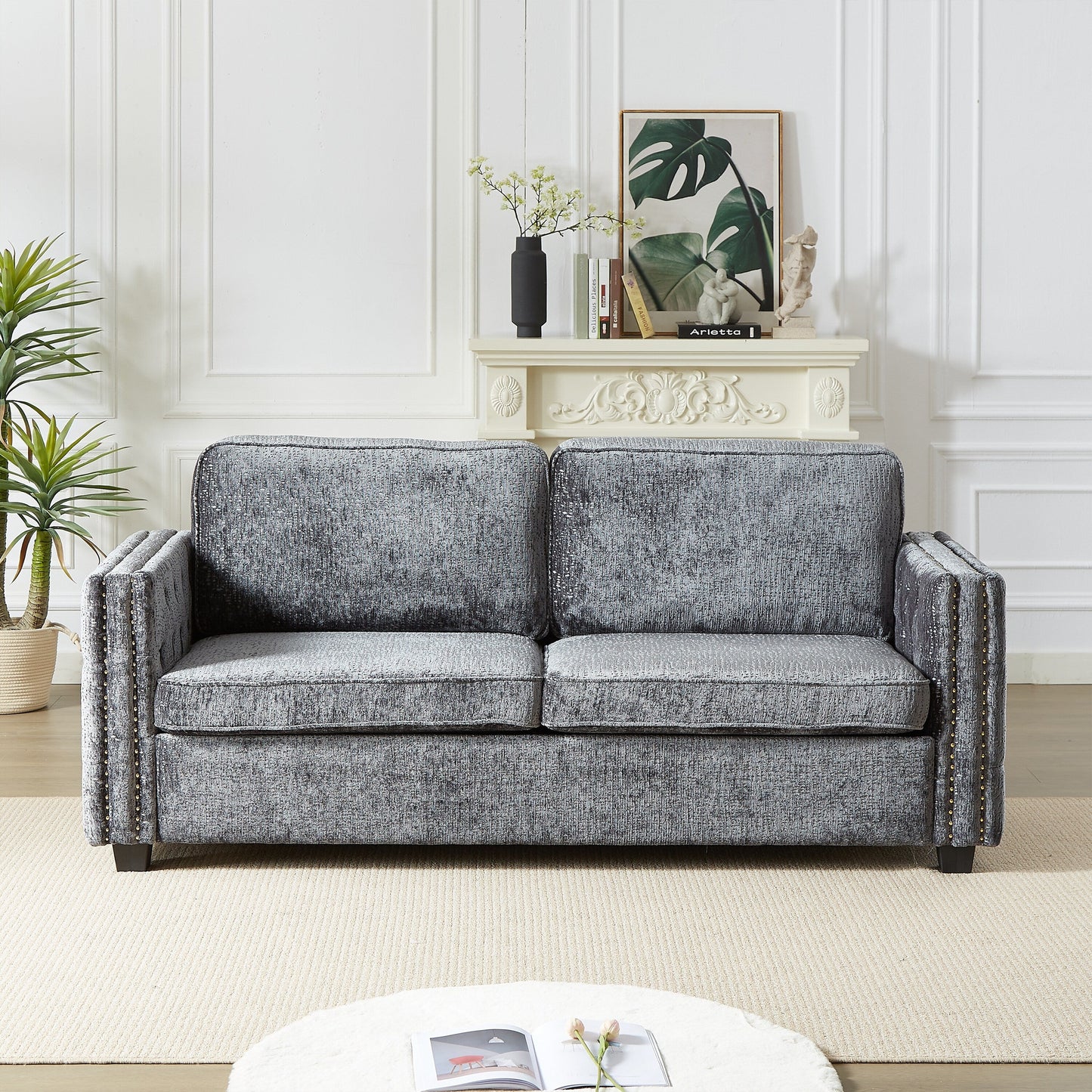 Divano letto in ciniglia con materasso in memory foam