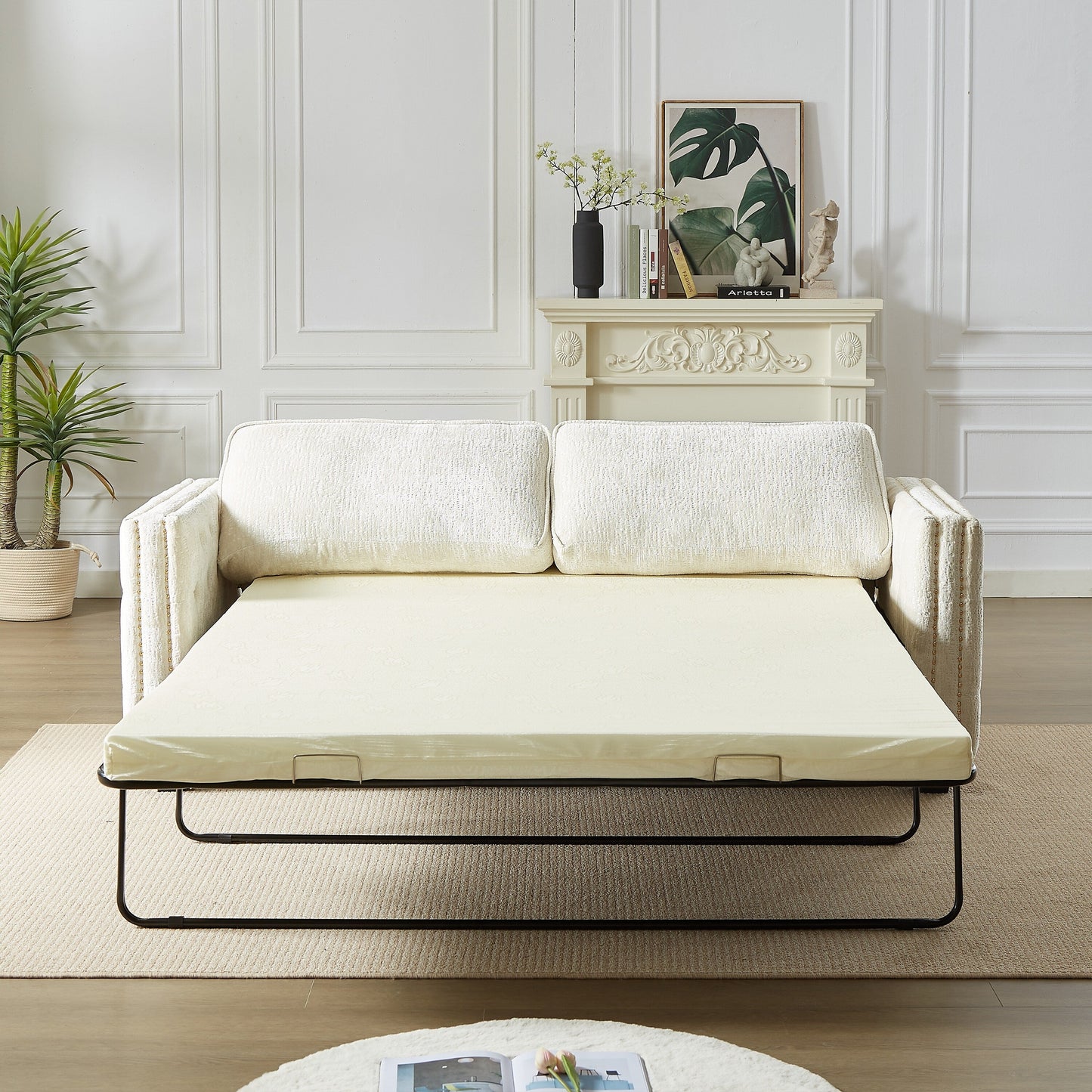 Divano letto in ciniglia con materasso in memory foam