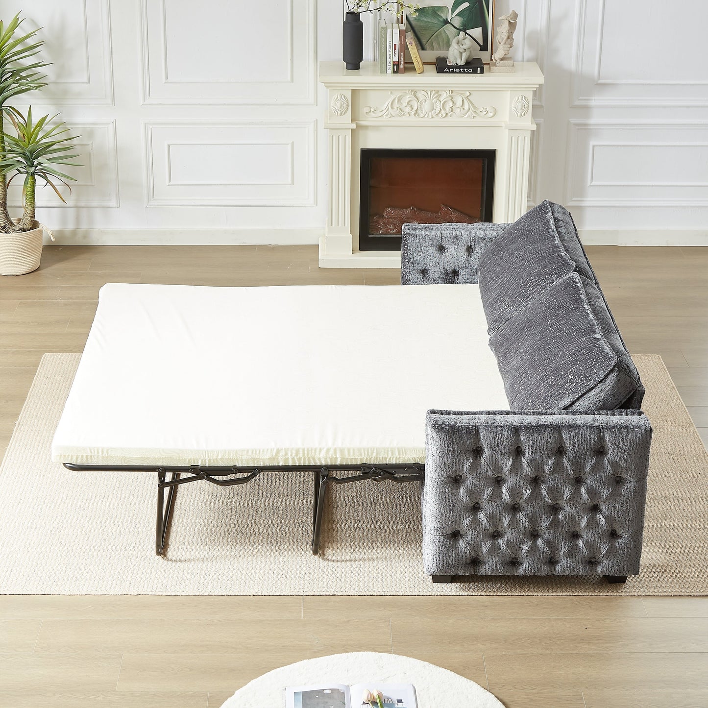 Divano letto in ciniglia con materasso in memory foam