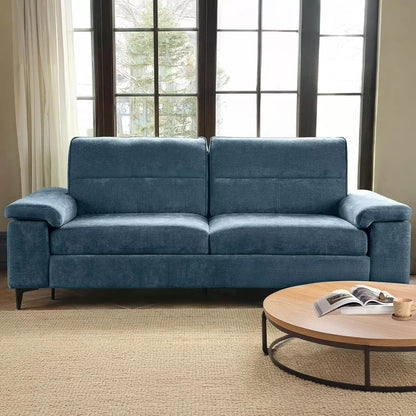 Divano in ciniglia con braccioli regolabili e cuscini extra spessi