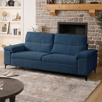 Divano in ciniglia con braccioli regolabili e cuscini extra spessi