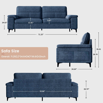 Divano in ciniglia con braccioli regolabili e cuscini extra spessi