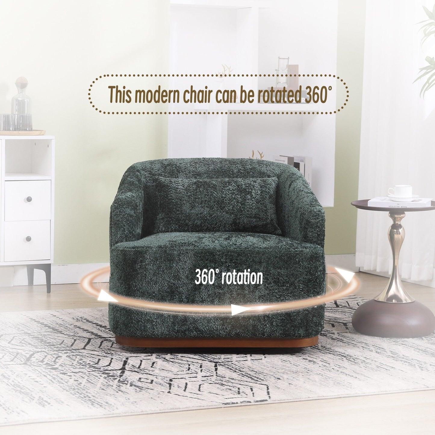 Poltrona girevole in ciniglia con rotazione a 360°, comoda poltrona per soggiorno, studio o salotto.