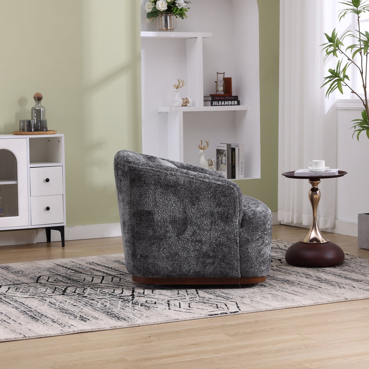 Poltrona girevole in ciniglia, comodo divano decorativo a 360 gradi per soggiorno, camera da letto e studio con cuscino rimovibile